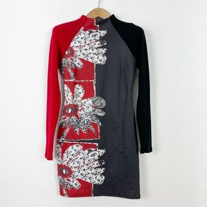 Smash Vibrant Brown & Red Mini Dress Jersey‎ Knit Size Small